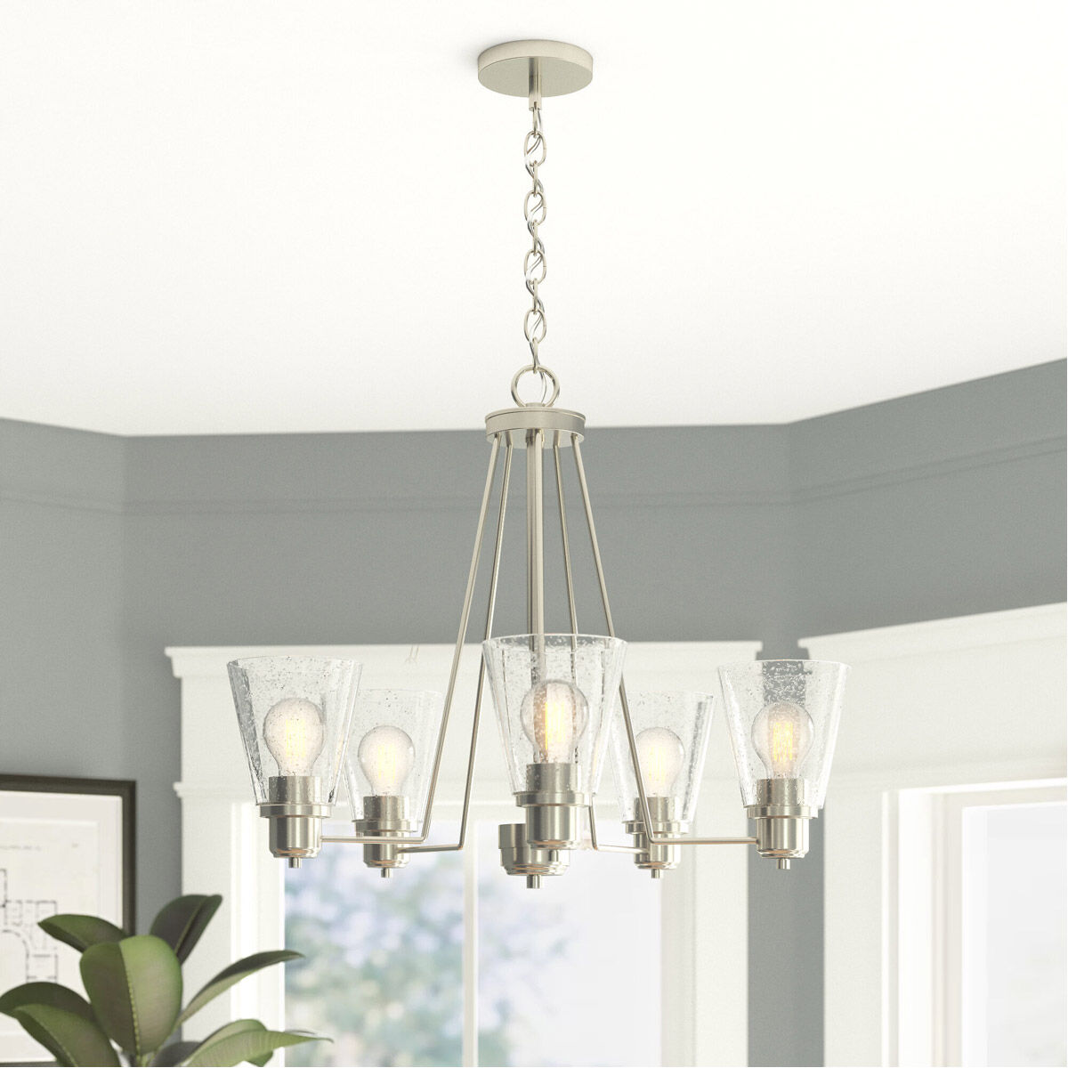 Printers Row 5 Light 24 inch Satin Platinum Chandelier Ceiling Light